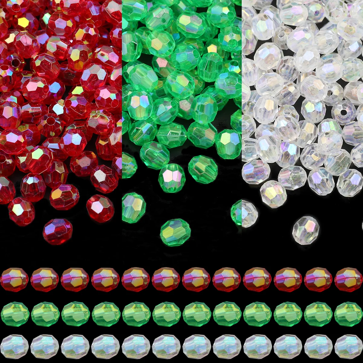 100-400pcs 8mm Acrylic Christmas Color Transparent AB Color Faceted Oval Spacer Beads For Jewelry Making DIY Bracelets Necklaces