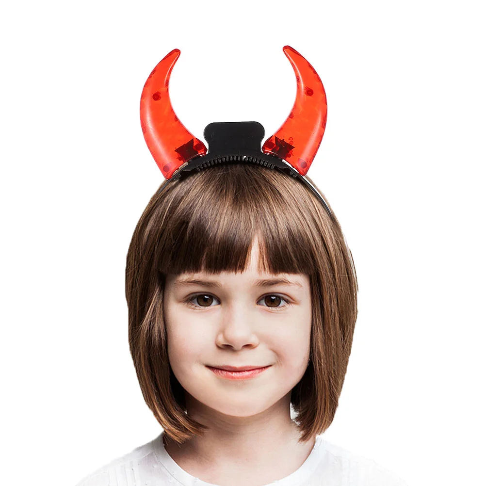 

Head Band Demon Horn Headband Costume Headdress Party Prop Trumpet Interesting Red Glowing Luminous Hairband