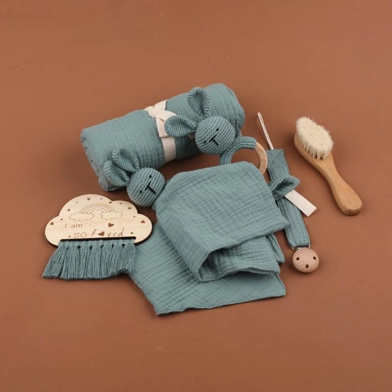 

J15U Double Sided Baby Blanket with Teething Toy Soft Baby Blanket with Bibs & Toy