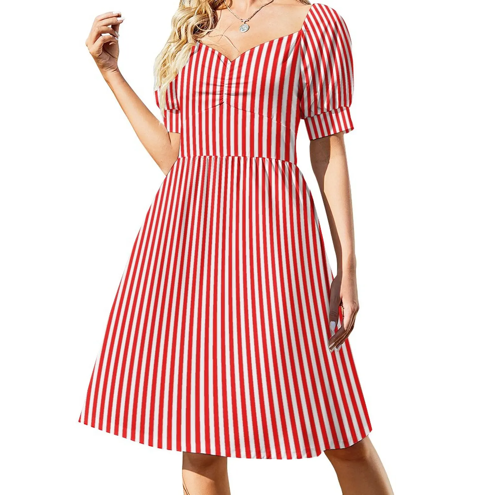 

Red and White Striped Slimming Sleeveless Dress beach outfits for women Women's summer dresses prom dress