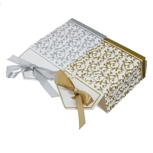 100pcs 2Colors Gold/Sliver with Ribbon Wedding Favour Box Party Candy Box Favor Gift Boxes Wedding Box Free Shipping