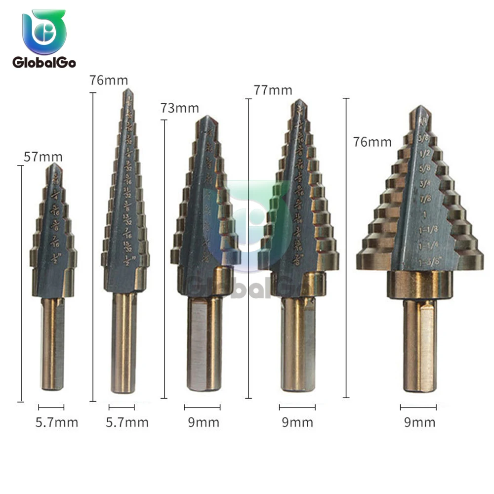 5pcs Step Drill Bit Set Hss Cobalt Multiple Hole 50 Sizes Cobalt Titanium Conical Carbide Drill Perforator Hole Cutter Tool