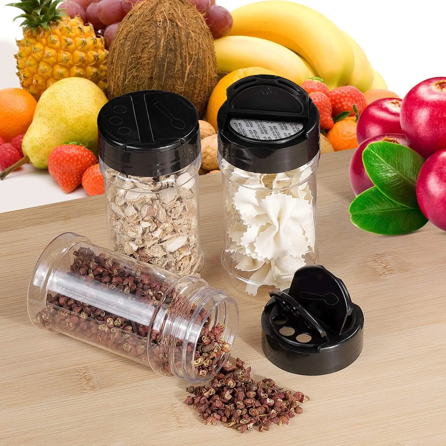 6 Pack 8oz Plastic Spice Jars with Black Cap and Shaker Lids for Storing Spice, Herbs and Seasoning Powders