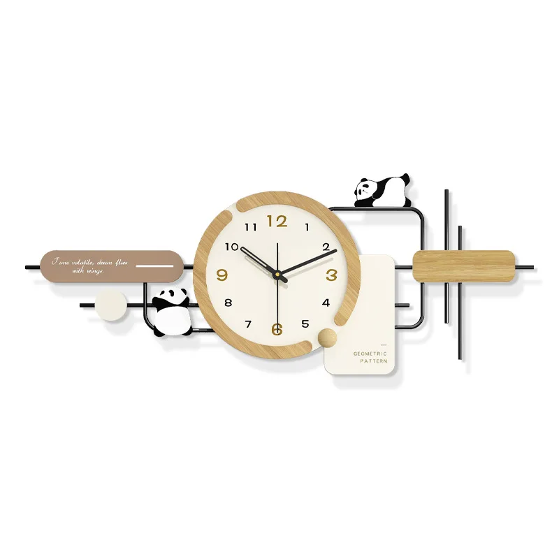 Creative panda wall clock living room advanced sense modern simple home decoration clock log wind silent clock wall hanging