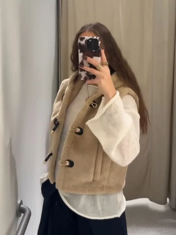 HH Women's Autumn New Fashion Short Coats Solid Hooded Sleeveless Single Breasted Vest Female Chic Casual Waistcoats Trendy