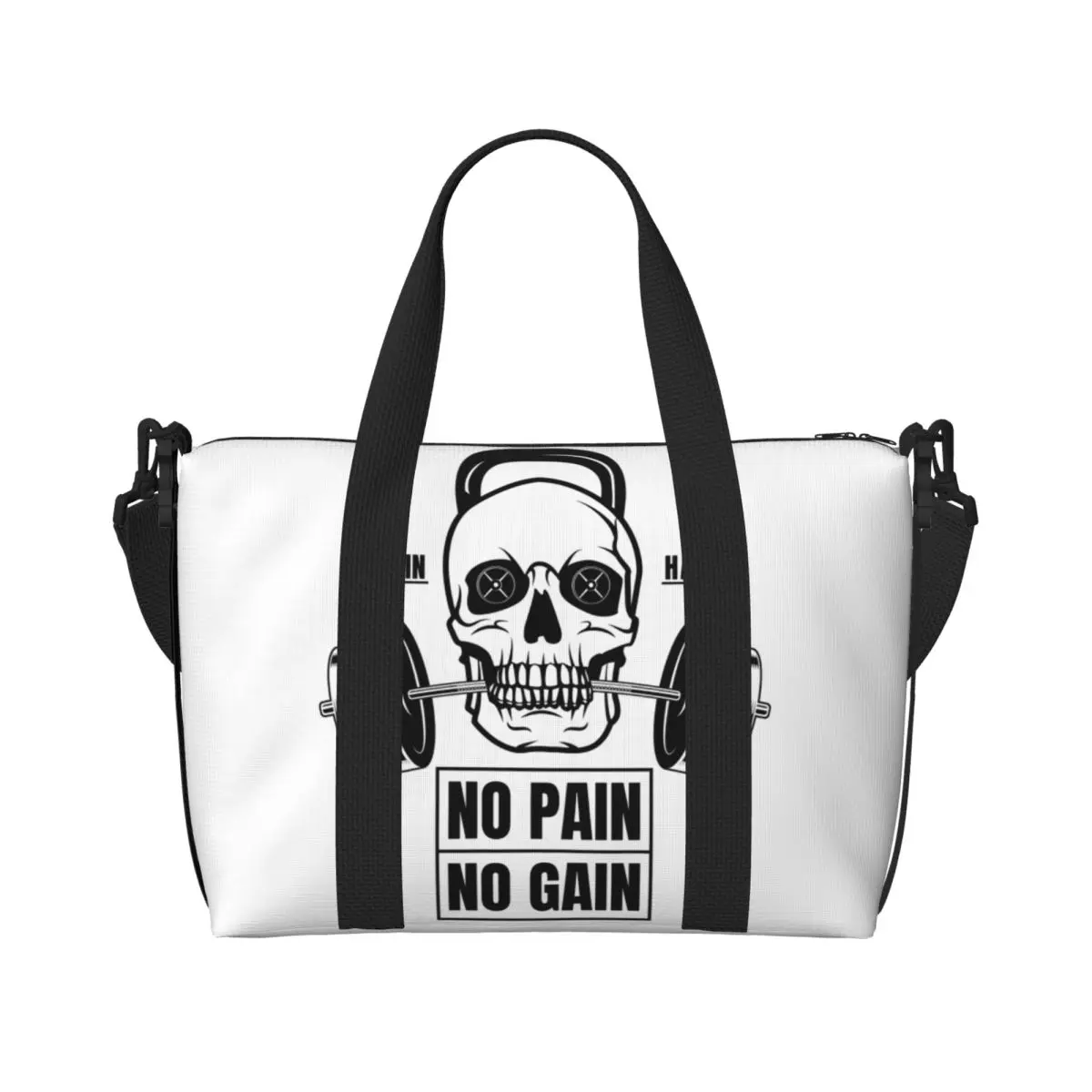 

Custom No Pain No Gain Tote Bag for Women Big Capacity Bodybuilding Fitness Gym Gym Beach Travel Bags