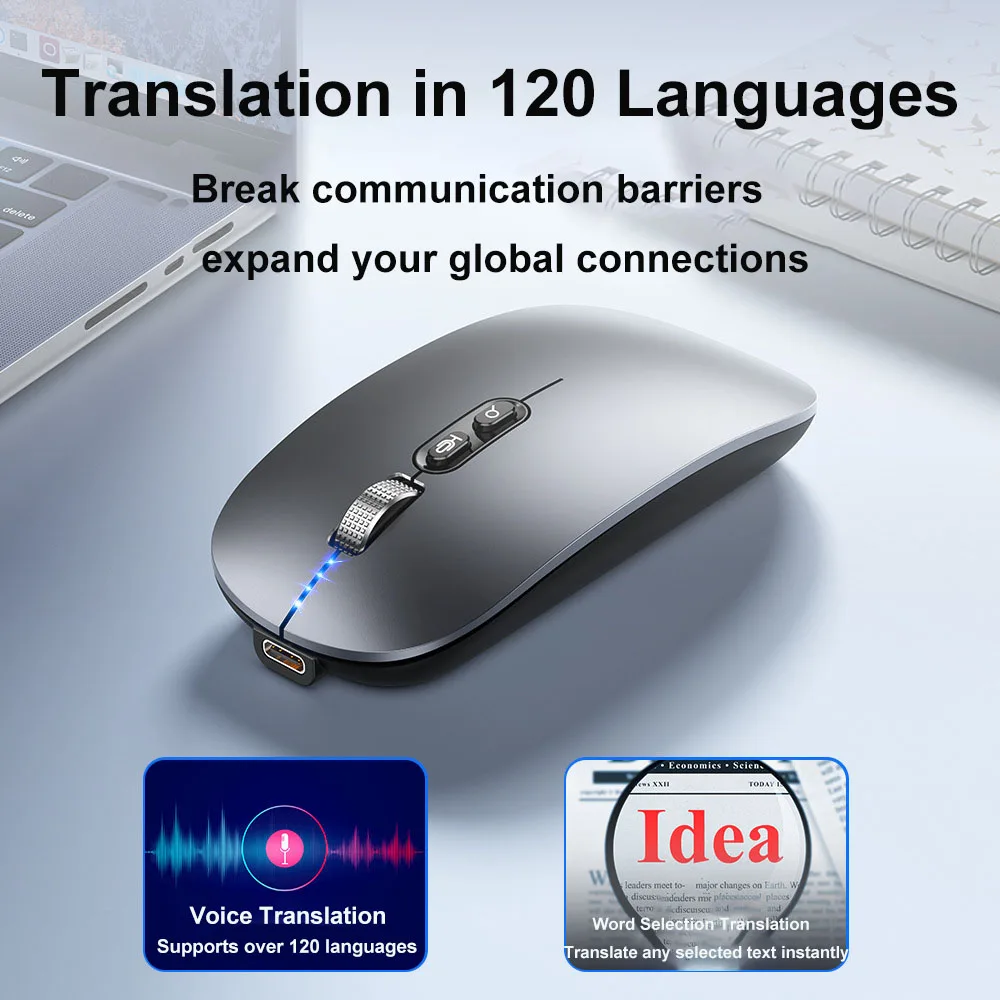 

AI Speech to Text Mouse Dual-Mode Wireless Bluetooth Rechargeable 1600DPI with 150+ Languages Translation for Laptop Tablet