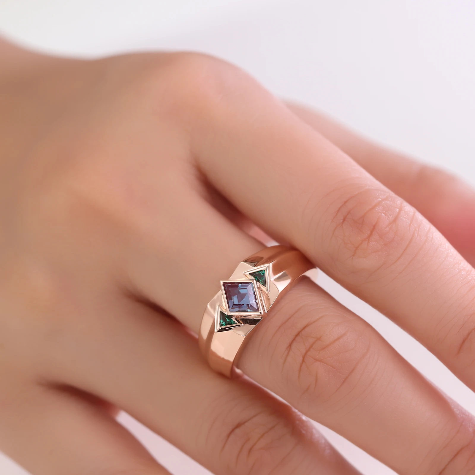 Прованс на заказ 10K 14K розовое золото ромби лабораторные кольца с александритом для мужчин ювелирные изделия с драгоценными камнями свадьба помолвка подарки на годовщину