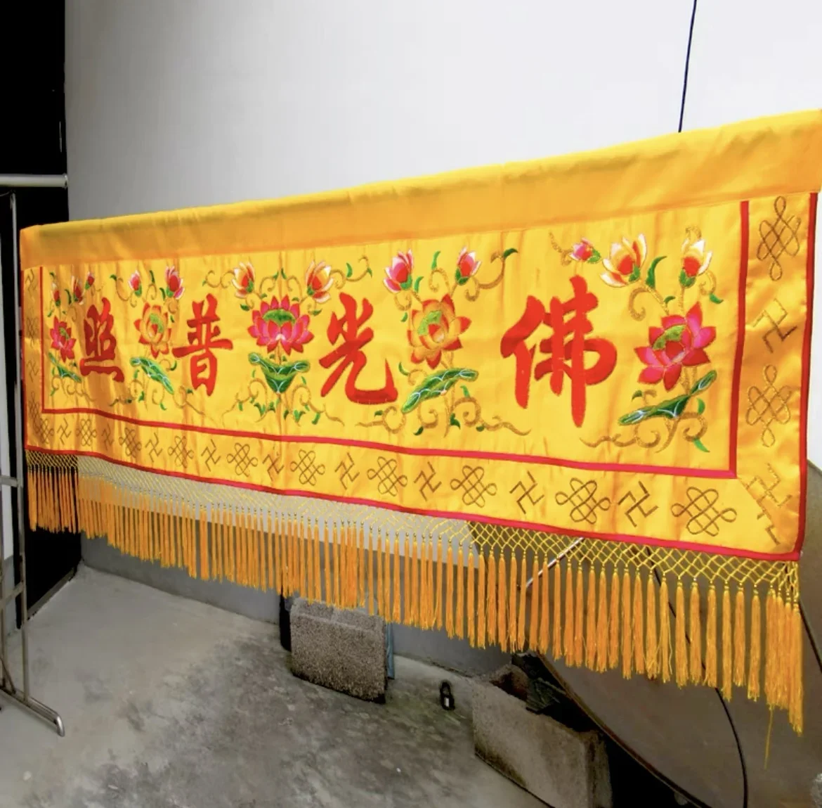 

Wholesale Buddhist Taoism supply Temple HOME altar Worship Buddha Embroidery Altar table wall Hanging Curtain streamer
