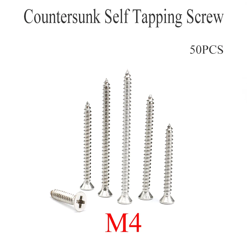 50PCS Countersunk Self Tapping M4 Screw Small Stainless Steel For Model RC Drone RC Plane Helicopter Boat