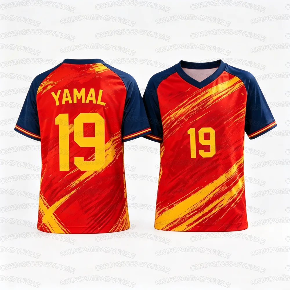 2026 Men's Women's Spain Flag Print NO.19 YAMAL Short Sleeve 3D Print Tees Outdoor Kid Soccer Jersey Parent-child T-shirt