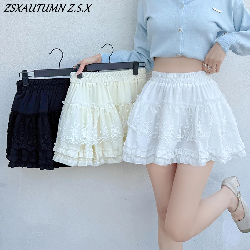 

Korean Style Lace Skirt Women's Clothing Spring Summer New High Waist Kawaii Short Skirt Female Fashion Solid Color Miniskirt