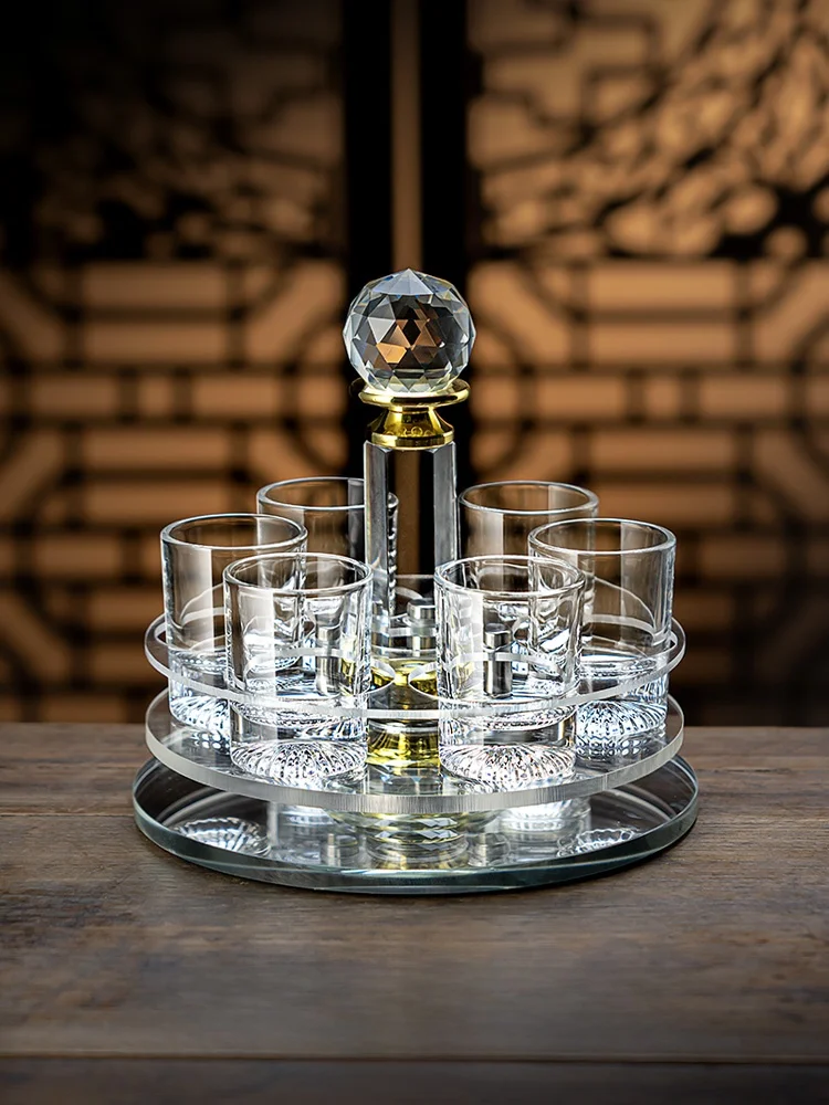 

Premium Crystal Chinese Style Liquor Glasses Set for White And Malt Whiskey Drinks including One Liang Cup for Home Use