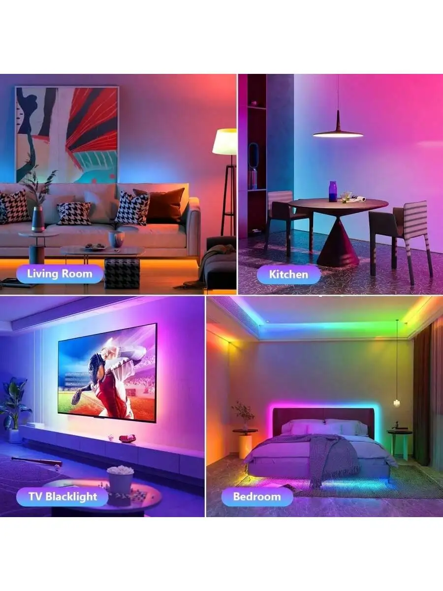 شريط أضواء LED ذكي طويل جدًا بطول 200 قدم لغرفة النوم، أضواء LED RGB مع التطبيق وجهاز التحكم عن بعد، ديكور المنزل الموسيقى مزامنة اللون Cha