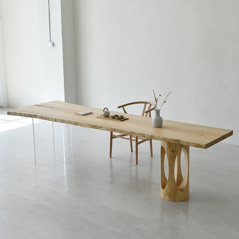 

Ash natural edge big board tea table simple office Zen solid wood suspension