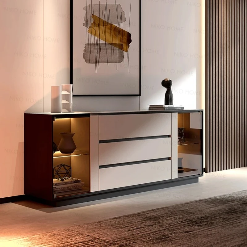 

Italian-Style Light Luxury Dining Side Wine Cabinet Hallway LED Light with Wall Dining Room Storage Living Room Hallway