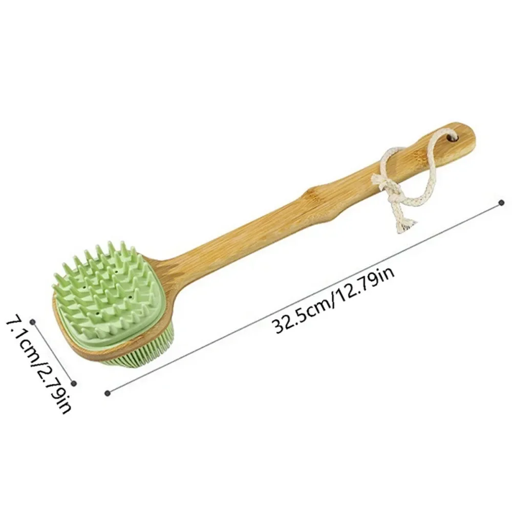 1Pc Silicone Brush Long Head Back Scrubber Shower Brush with Long Wooden Handle Dry Skin Exfoliating Body Massage Cleaning Tool