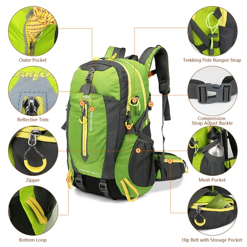 Imagen 2 del producto Hwjianfeng-Mochila De Viaje resistente al agua para hombre y mujer, bolso de viaje para acampar al aire libre, senderismo, portátil, mochila de día, Trekking, escalada, 40L