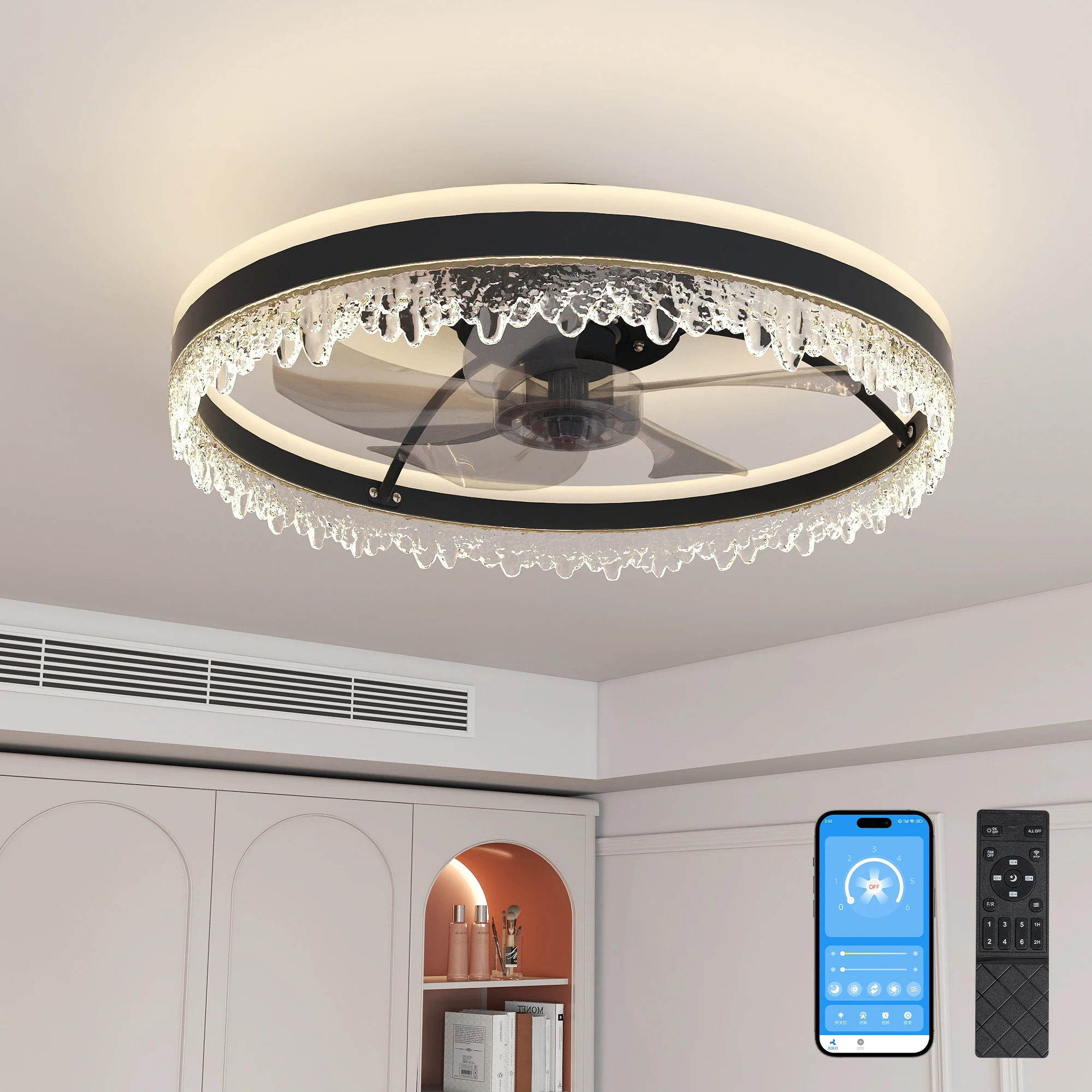 

Modern LED Ceiling Fan with Light ,20'' Dimmable Ceiling Light , Remote Control & Adjustable Color Temperature, Quiet Fan