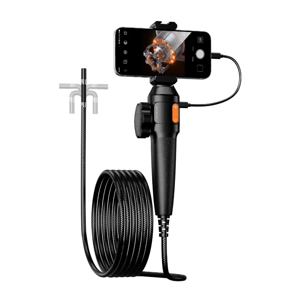 360 Articulating Borescope 1080P HD 6/8mm IP67 Waterproof 8LED Hard Cable Endoscope Auto Pipe Inspection Compatible iOs Android