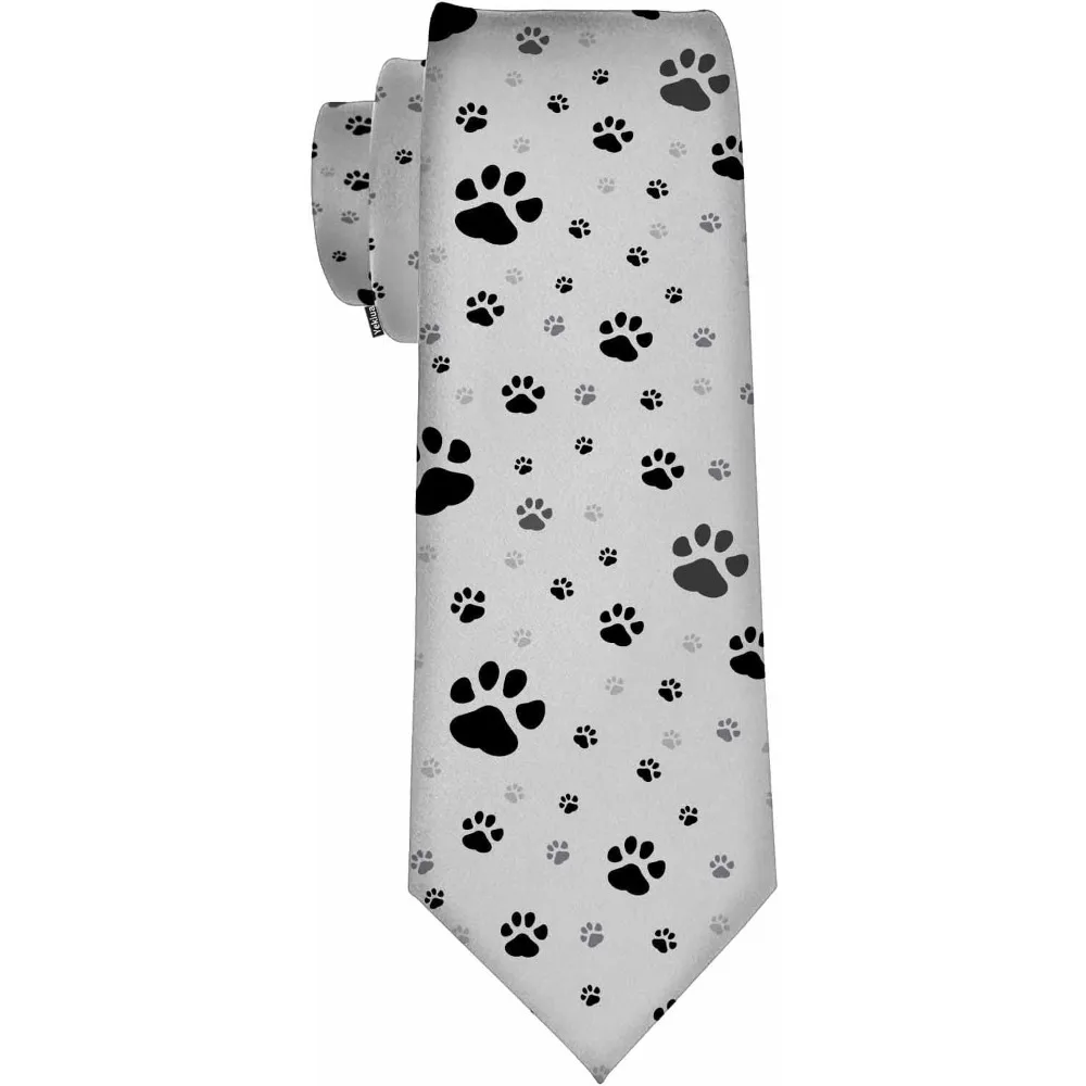 Men's Gray Tie with Dog Paw Print Pattern Pet Lover Fashion Necktie for Formal Casual Occasions