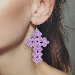 Crochet Crosses Earrings for Women Handmade Accessories Jewelry Essential Items For Daily Vacations