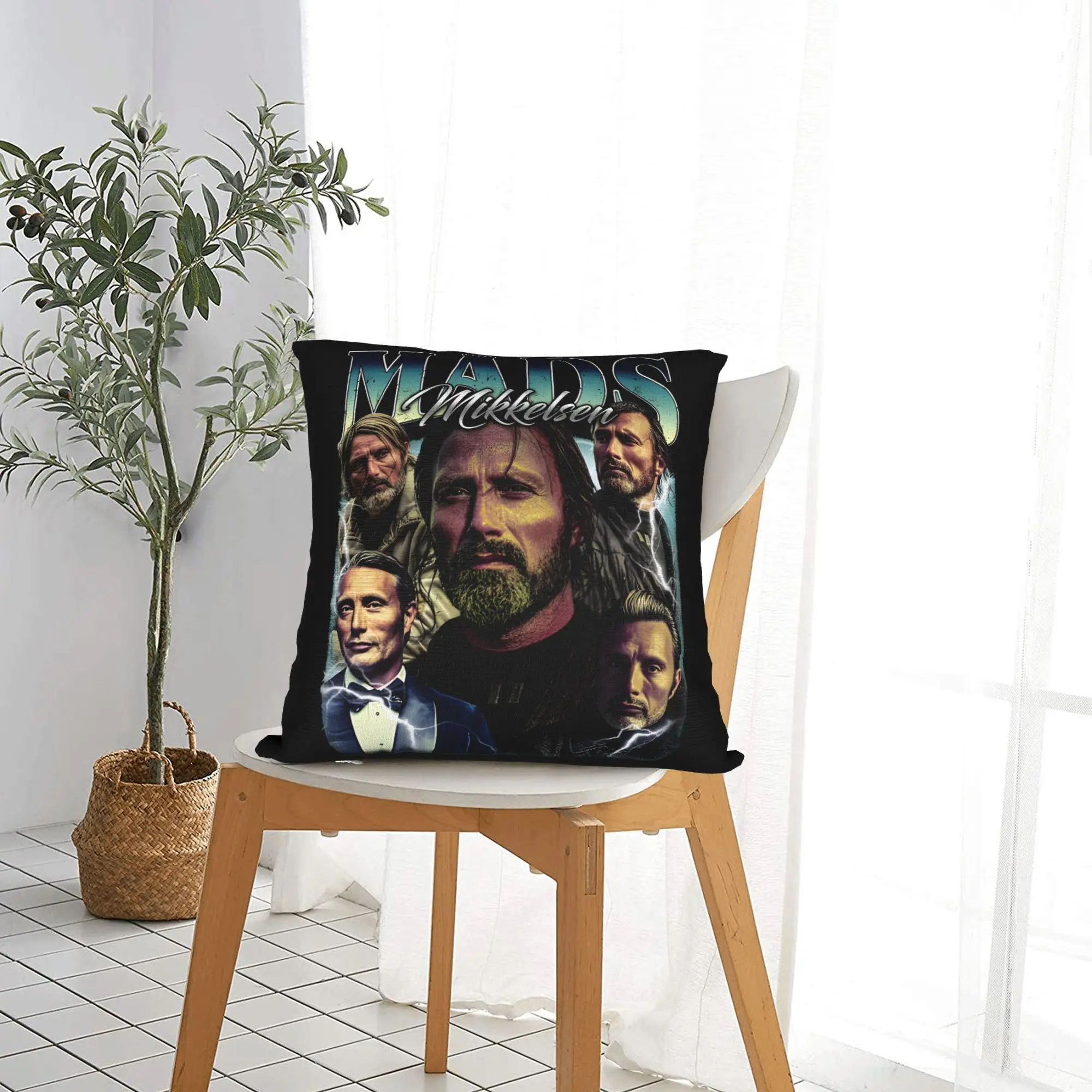Mads Mikkelsen Actor Pillowcase Printed Cushion Cover Decorative  Throw Pillow Case Cover Home Zipper