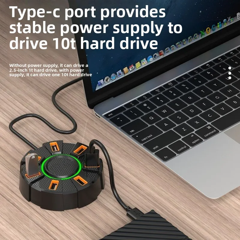 Colorful ambient light high-speed seven-port 2.0 hub, one-to-seven docking station can be powered externally