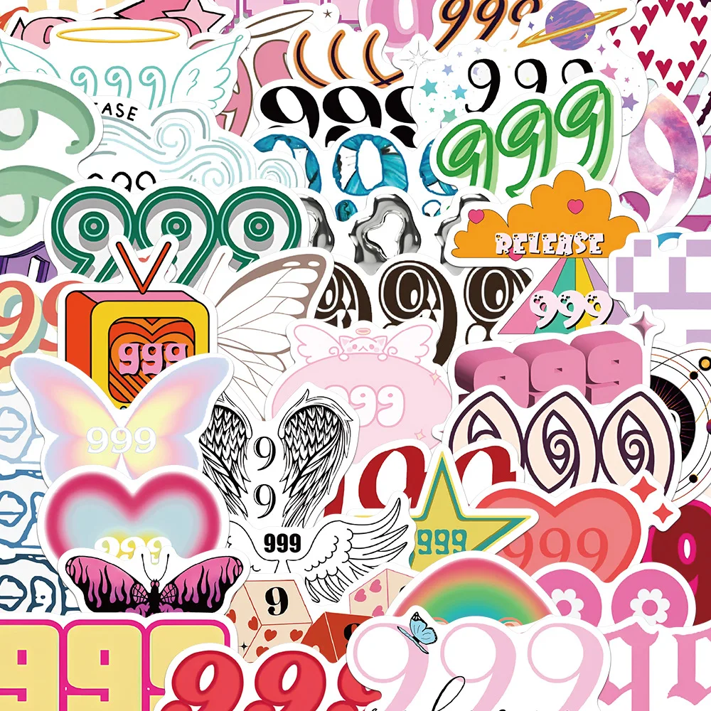 10/30/50PCS Cartoon Angel Numbers 999 Stickers Waterproof Decal Laptop Motorcycle Luggage Snowboard Fridge Phone Car Sticker