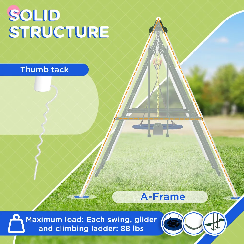 528 lbs Swing Set for Backyard, 5 in 1 Heavy-Duty A-Frame Stand Outdoor Playset for Kids, with Saucer Swing, Slide, Swing Seats