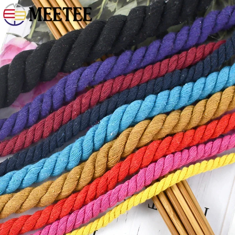5M 5/8/10/12/20mm Cotton Rope Mixed Colored Ropes Braid for Decoration Three-strand Twisted Cord Bag Home String Sewing Material