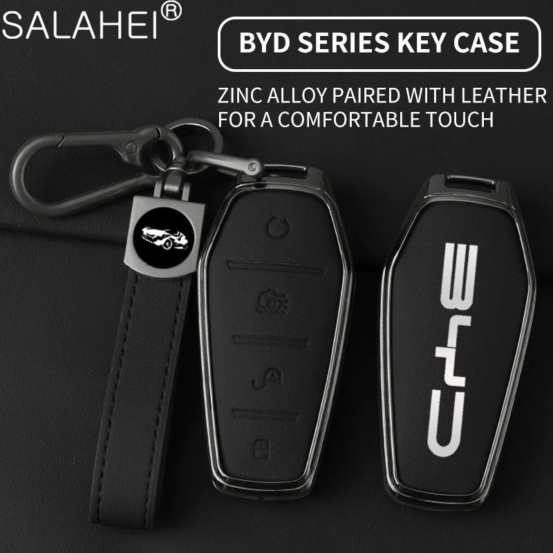 

Fashion Zinc Alloy Car Key Case Protector Key Bag For BYD Song Plus Atto 3 Han EV DM Qin Seal Dolphin Keychain Auto Accessories