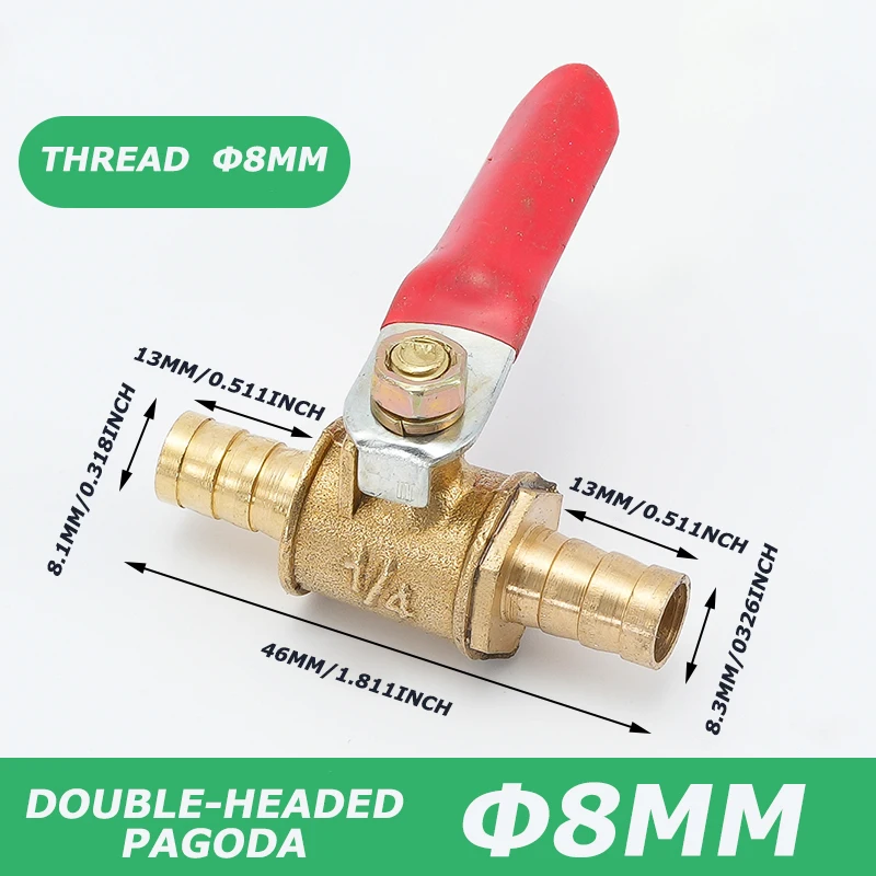 1/4 6mm 8mm 10mm12mm Ball Faucet Shutoff Ball Valve Hose Barb Inline Water Oil Air Gas Fuel Line Small Brass Ball Valve