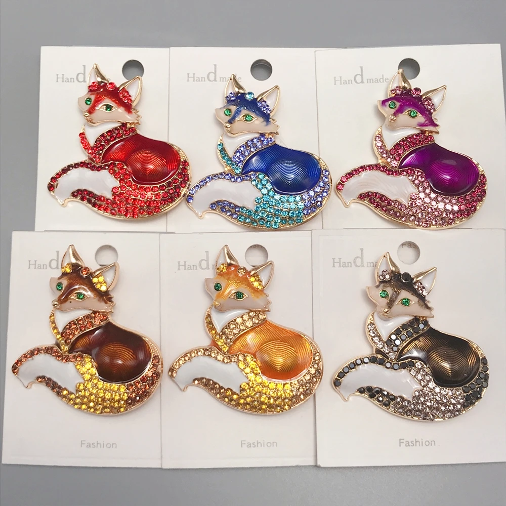 Cute Enamel Sitting Fox Brooch Pin with Big Tail - Women's Fashion Jewelry Accessory Animal Themed Gift