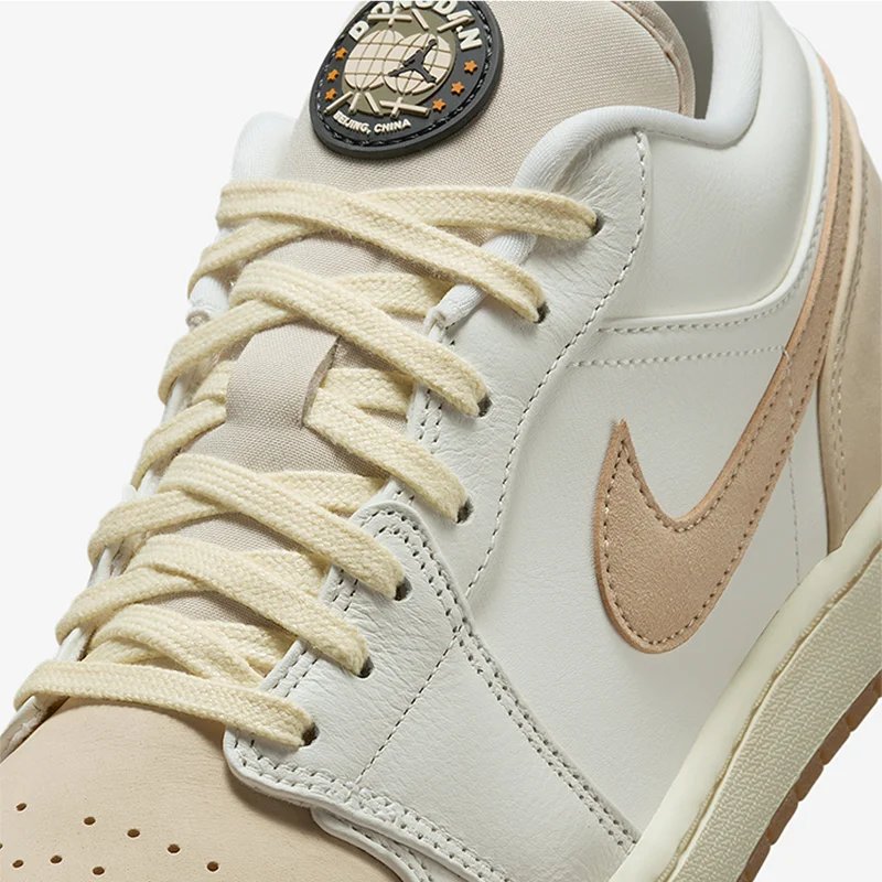 حذاء كرة السلة Nike Air Jordan 1 منخفض ناعم ومريح وغير قابل للانزلاق ومقاوم للاهتراء منخفض الارتفاع للرجال باللونين الأبيض والبني IB8855-121 #6