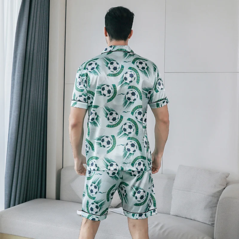 Men's pajamas short sleeved summer ice silk home clothing men's summer casual thin cardigan can be worn as a set home clothing