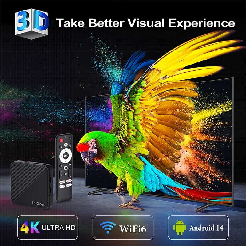H96 MAX H313 Smart TV Box Android 14 ATV TV Box 4K@60fps 100M/LAN Wifi6 BT5.0 Google Voice Assistant Media Player Set Top Box