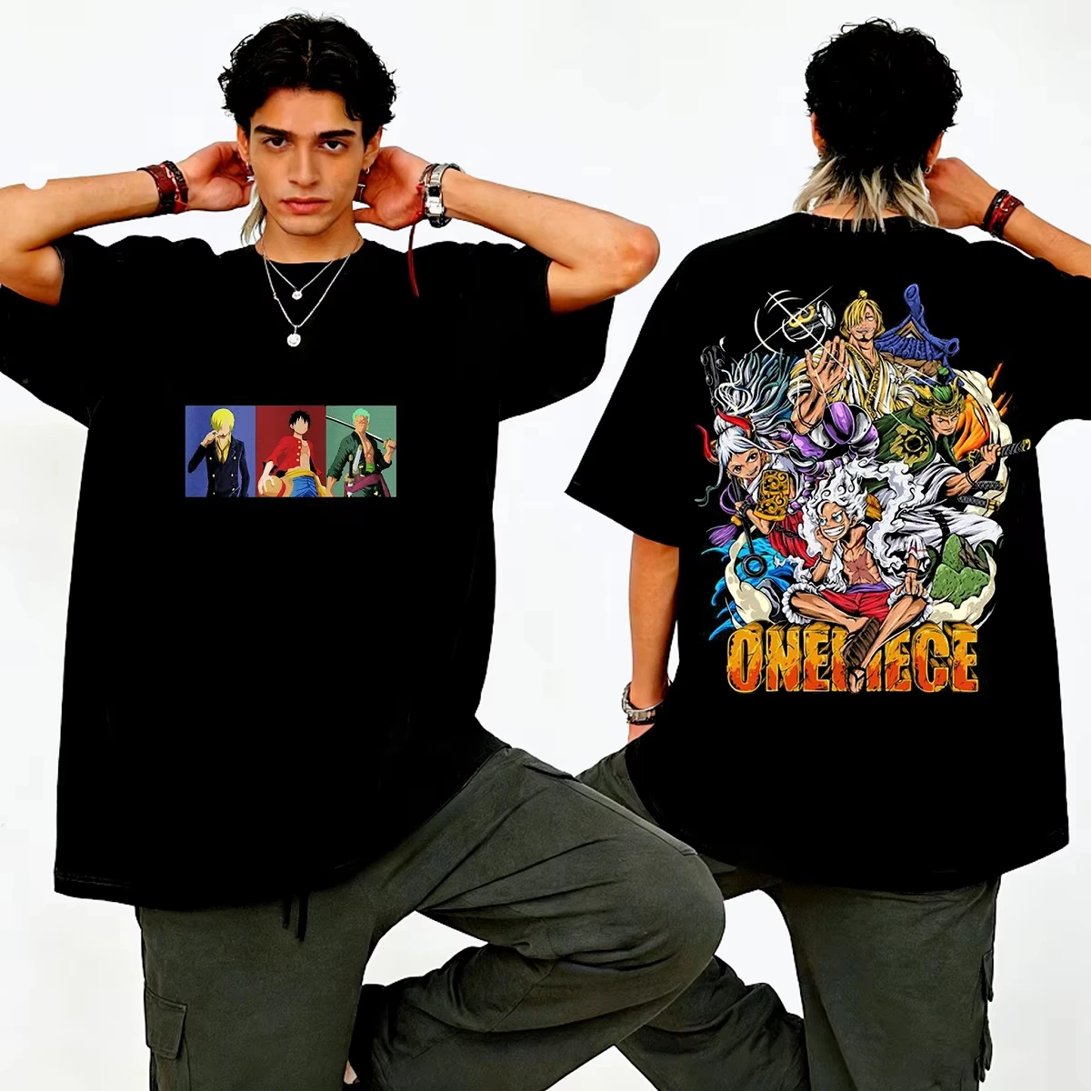 

2026 New Edition One Piece Character Luffy Japanese Anime Print Shibuya Style Short-Sleeved Cotton T-Shirt