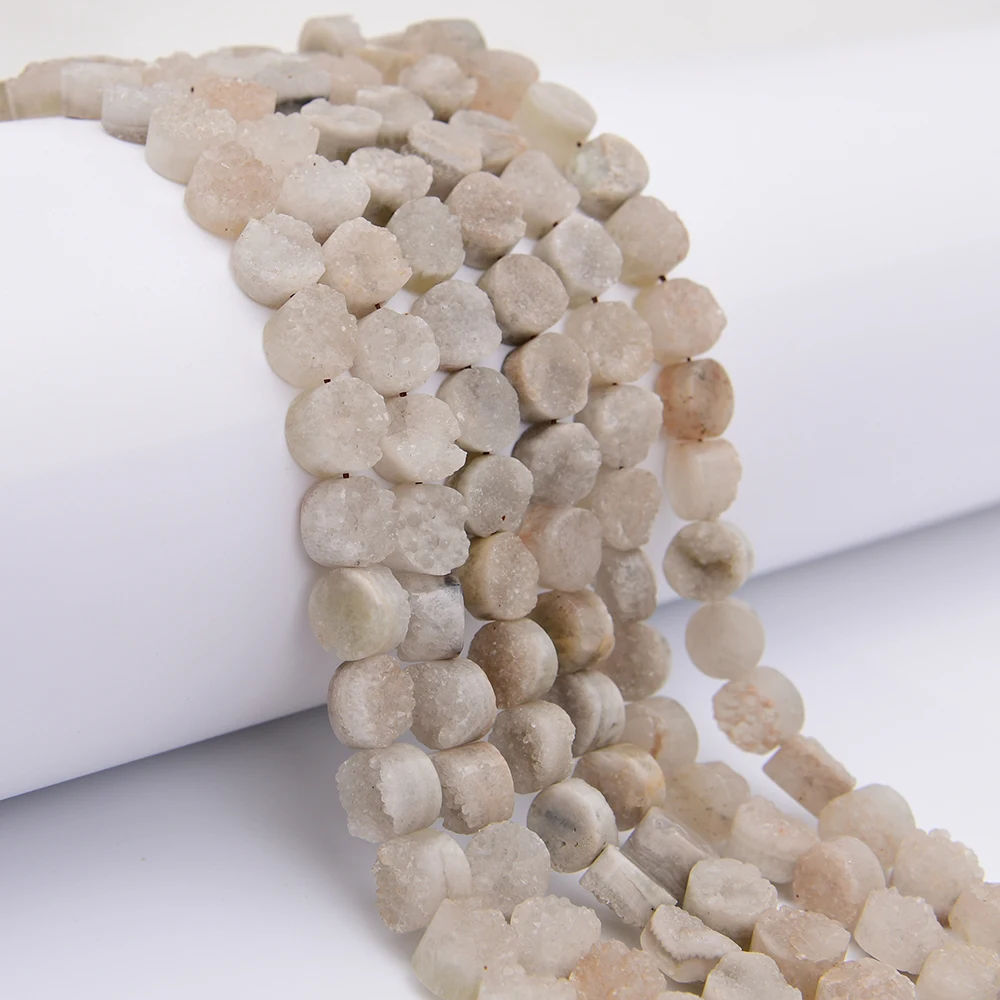 

APDGG 12mm Natural Gray Agate With Quartz Coin Shape Slice Nugget Loose Beads 16'' Strand Jewelry DIY