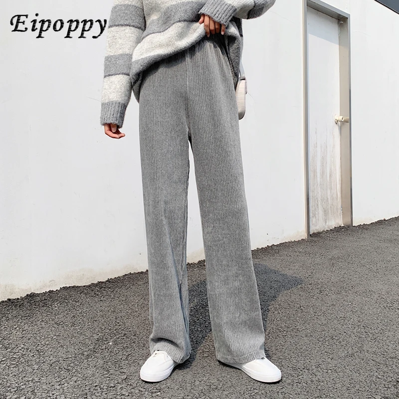 กางเกงกางเกงขาม้าผ้าลูกฟูกผู้หญิงถูพื้นแบบลำลองตรง