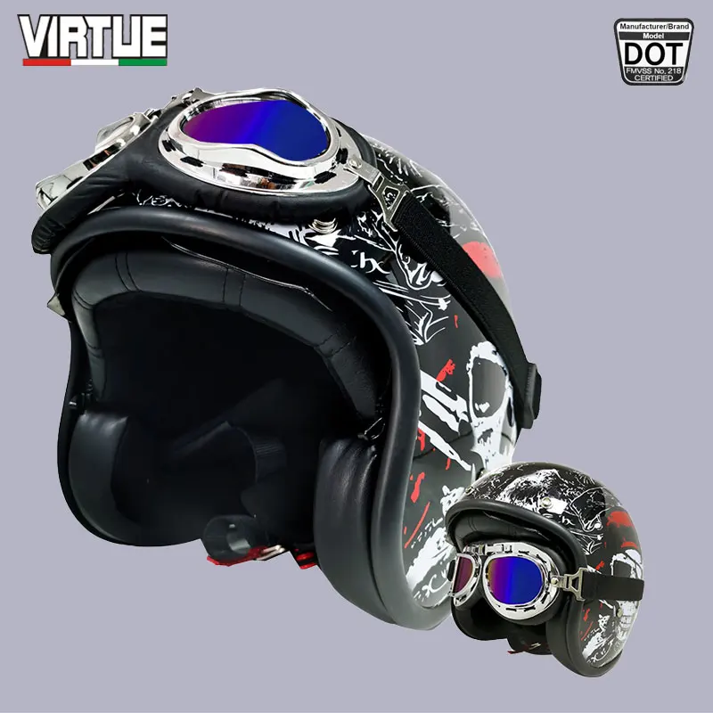 

Virtue DOT Certified Retro Helmets for Motorcycles For Unisex Summer Semi Covered Motorcycle Helmet Cascos Para Motos