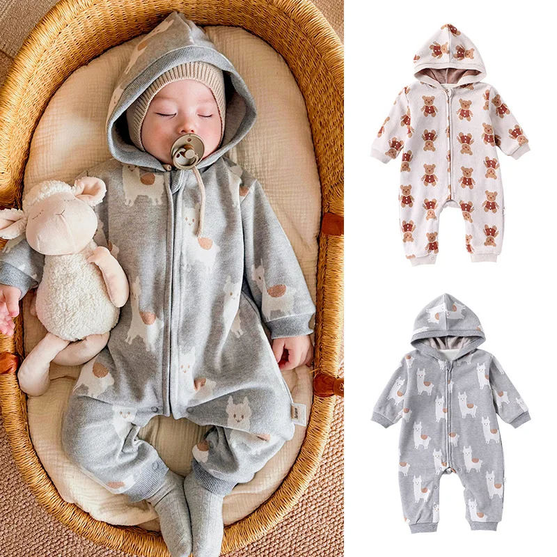 

Осень-зима, комбинезоны для новорожденных девочек 0-1 лет, жаккардовые вязаные комбинезоны с капюшоном для маленьких мальчиков, флисовые детские комбинезоны для маленьких мальчиков