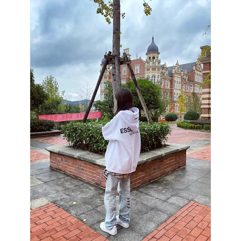 Sweat à capuche doublé Chic Hong Kong Sle Fce pour femme, sweat-shirt Long décontracté, confortable, coupe ample, printemps automne hiver