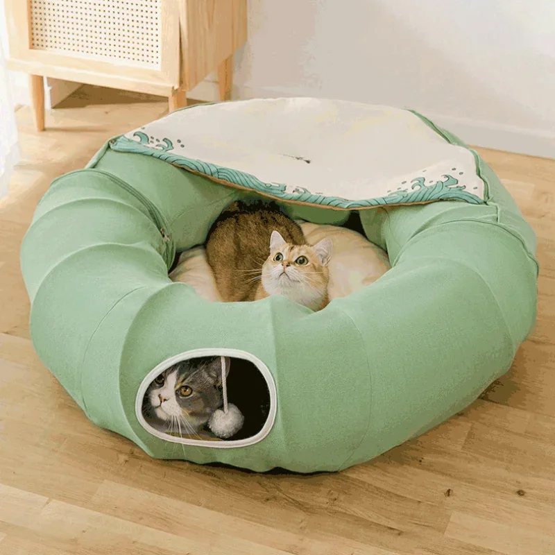 Canvas PP Cotton Filling Big Space and Breathable Multiple Ways to Play Cat Tunnel