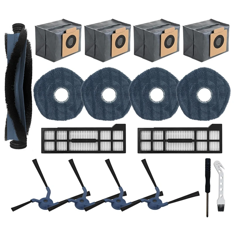 สําหรับ Eufy X10 Pro Omni หุ่นยนต์เครื่องดูดฝุ่นเปลี่ยนชิ้นส่วนรวม 1 แปรงหลัก 4 Mop 4 แปรงด้านข้าง 2 กรอง 4 ถุงเก็บฝุ่น