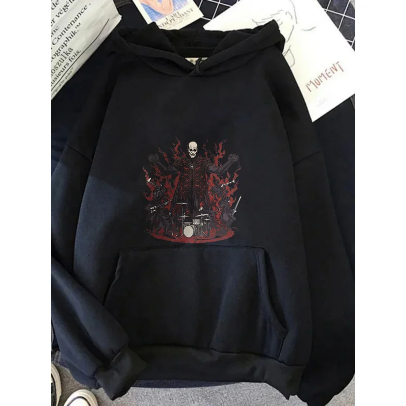 Men's Hoodie Black Devil Drummer Flame Printed Pattern High Quality Cotton Casual Streetwear for Men and Women