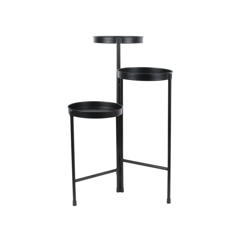 Black Metal 3 Tier Plant Stand Indoor Outdoor Flower Display Storage Rack Collapsible Design Durable Iron Construction Elegant image 5