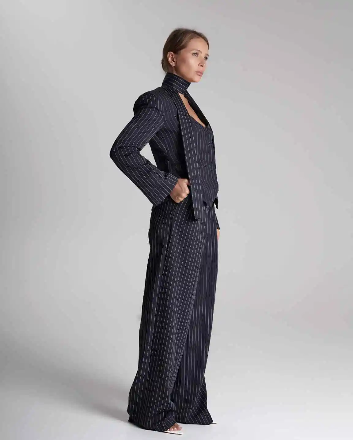 Simple Women Stripe Blazer Fashion Celebrity Mini Jacket Designed Graduation Gown 3 Pieces Casual Prom Dress Customized