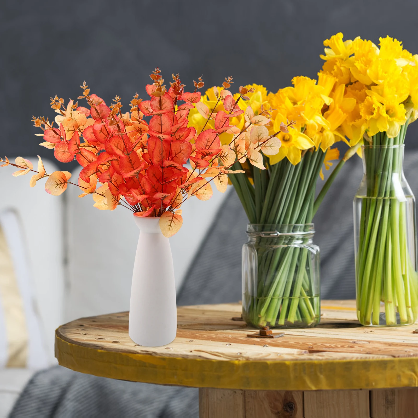 

6 Pcs Autumn Color Simulated Green Plants Artificial Eucalyptus Leaves Branches Fake Leaf Greenery Stems Vase Decor