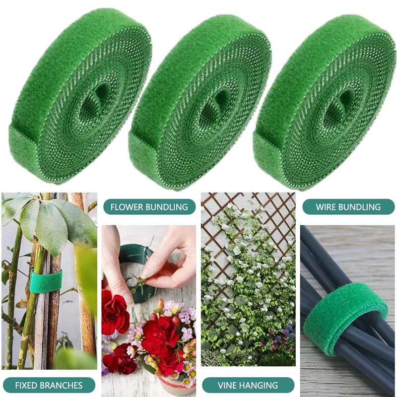 Nylon Plant Bandage Ties Black Green Garden Twine Plants Tie Velcro Fastener Tape Garden Hook Loop Bamboo Cane Wrap Support 5M